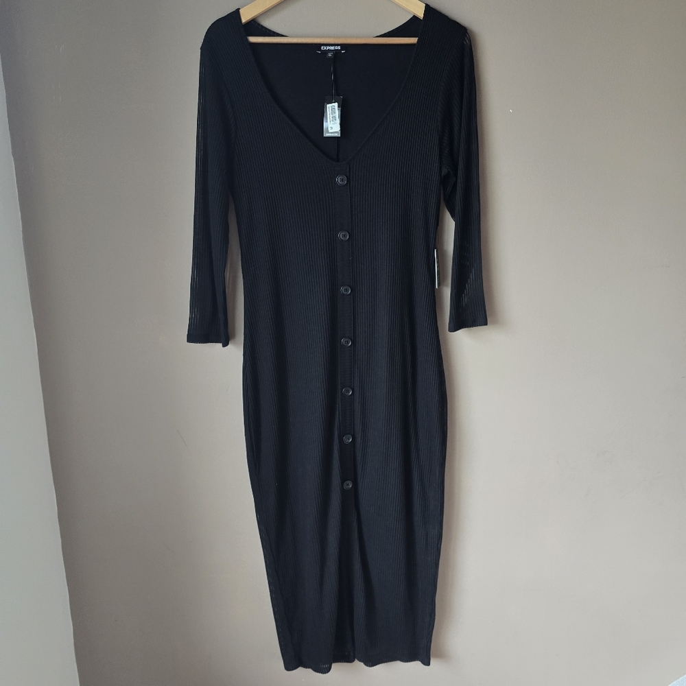 Express Sheer Button Down Midi Dress Size Large NWT
